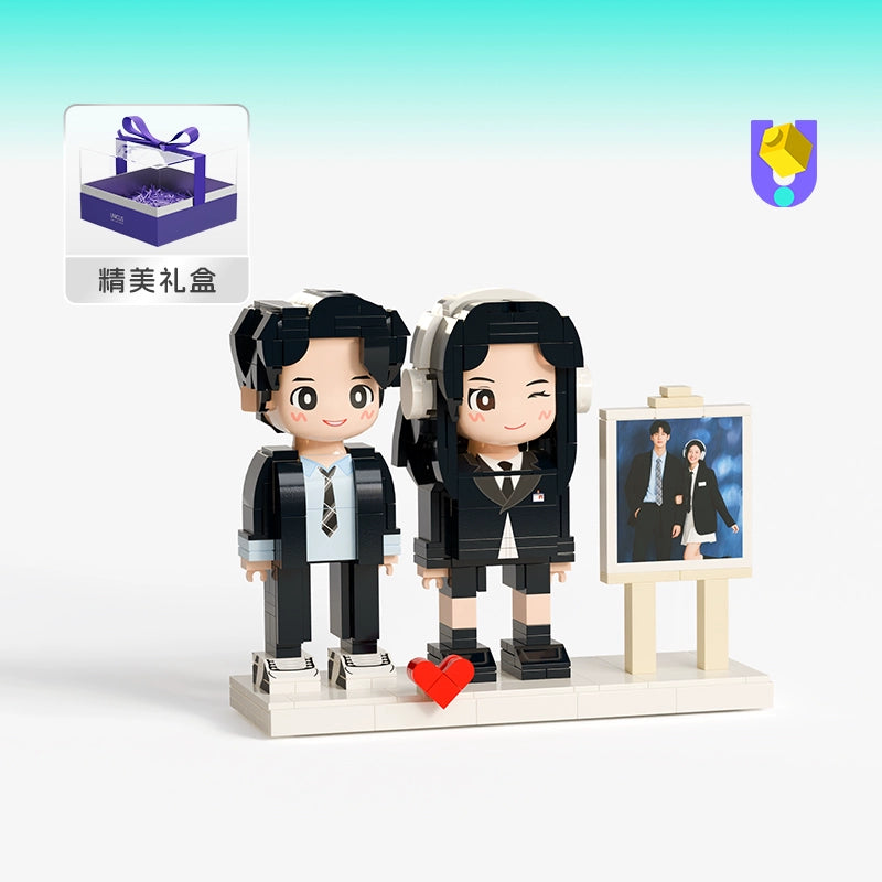 方仔照相馆情侣合照定制积木人像新婚摆件生日纪念手办玩偶送男女