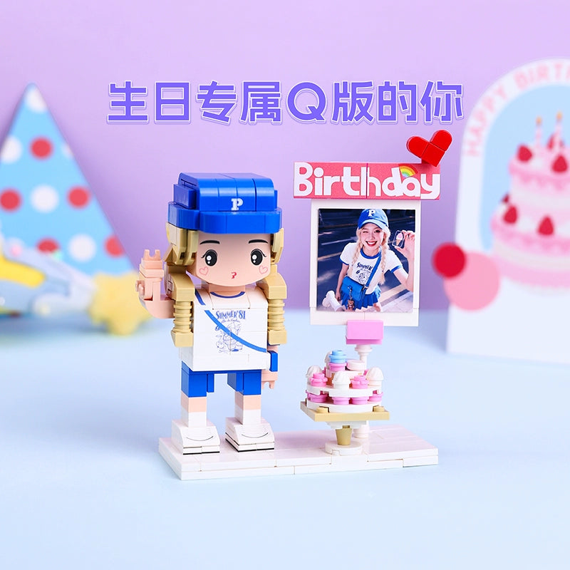 方仔照相馆送女友生日礼物照片定制人像蛋糕积木摆件创意人偶手办