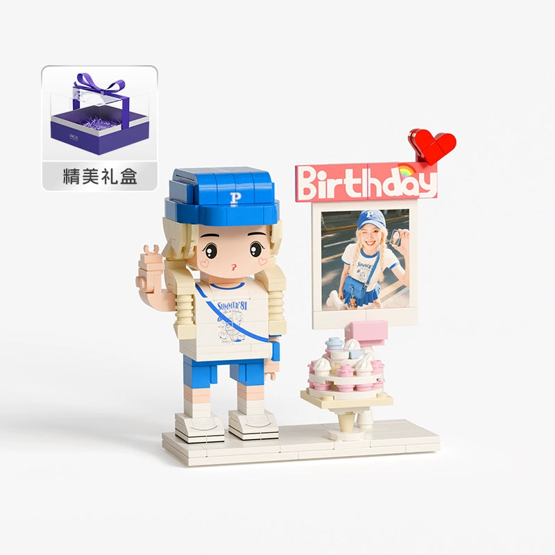 方仔照相馆送女友生日礼物照片定制人像蛋糕积木摆件创意人偶手办