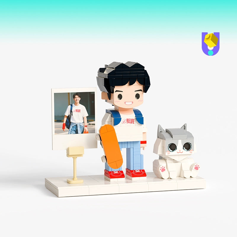 方仔照相馆宠物猫手办diy创意人仔萌宠礼物照片定制积木纪念摆件