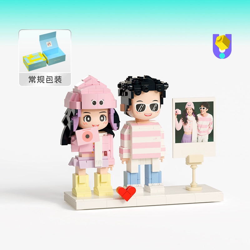 方仔照相馆情侣合照定制积木人像新婚摆件生日纪念手办玩偶送男女