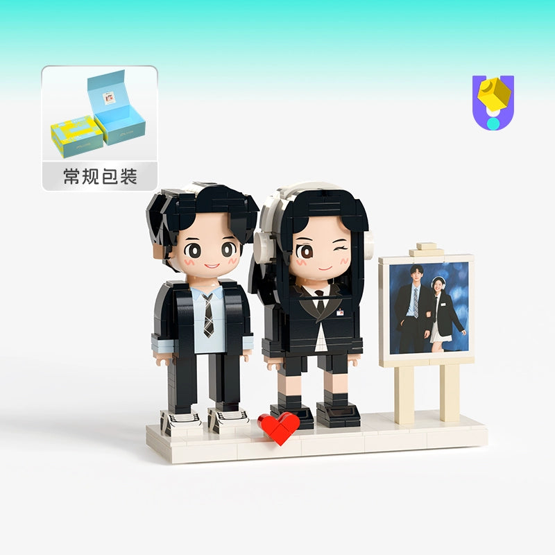 方仔照相馆情侣合照定制积木人像新婚摆件生日纪念手办玩偶送男女