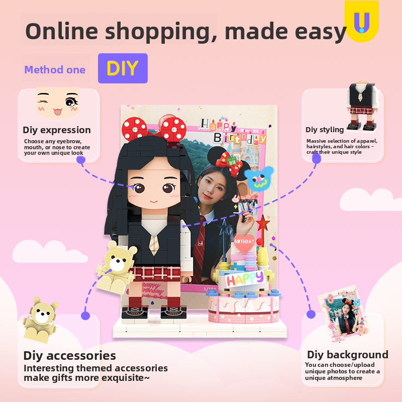 方仔世界DIY手捏潮玩定制积木人像摆件小人偶生日礼物送闺蜜朋友